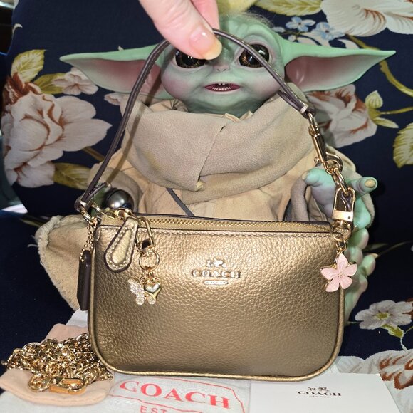 COACH Metallic/Iridescent dark gold/Pyrite Leather NOLITA 15 mini bag - Picture 1 of 10